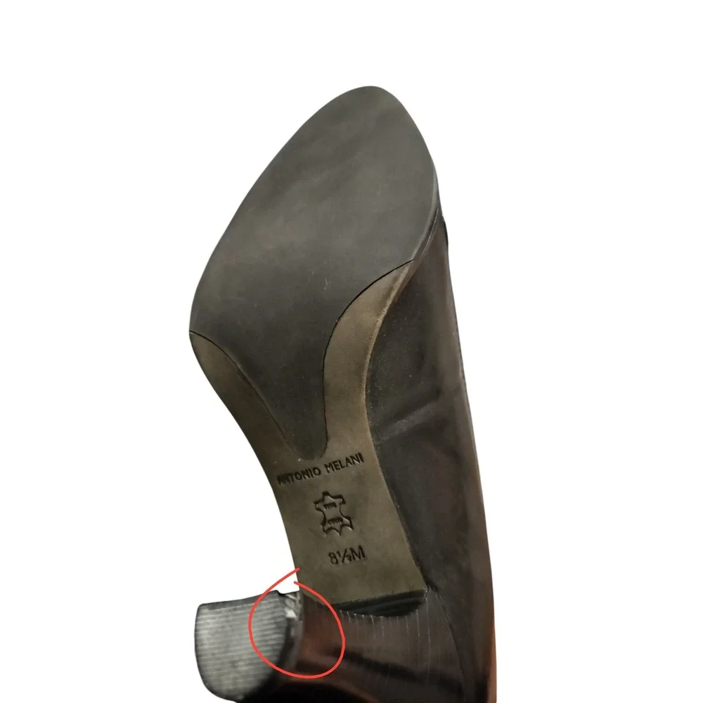 Antonio Melani Black Leather Loafer 3in Heels‎ Size 8.5M Tie Detail Officecore